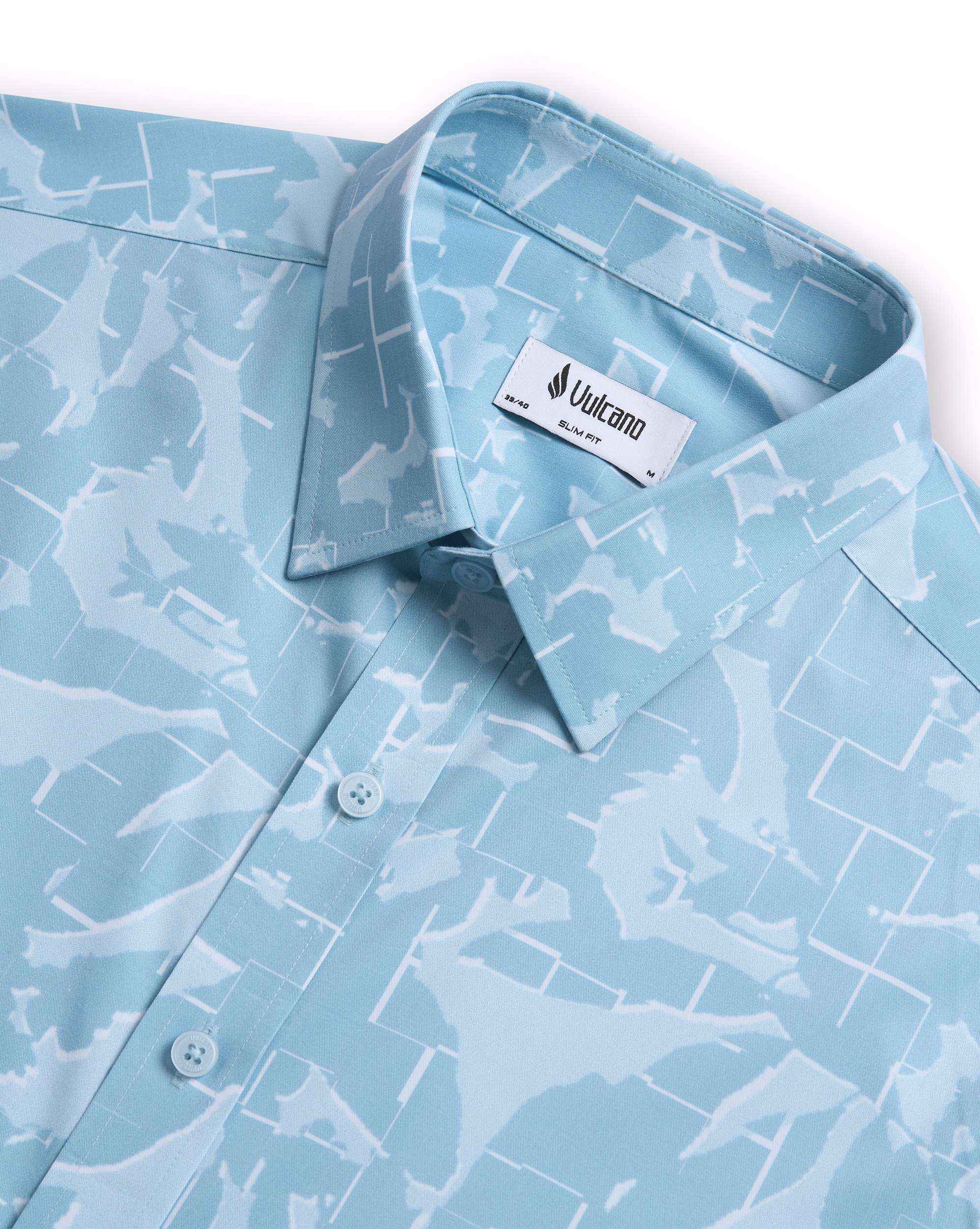 Áo Sơ Mi Ngắn Tay Nam Cao Cấp 5034 - Màu Xanh Da Trời Hoạ Tiết Camo