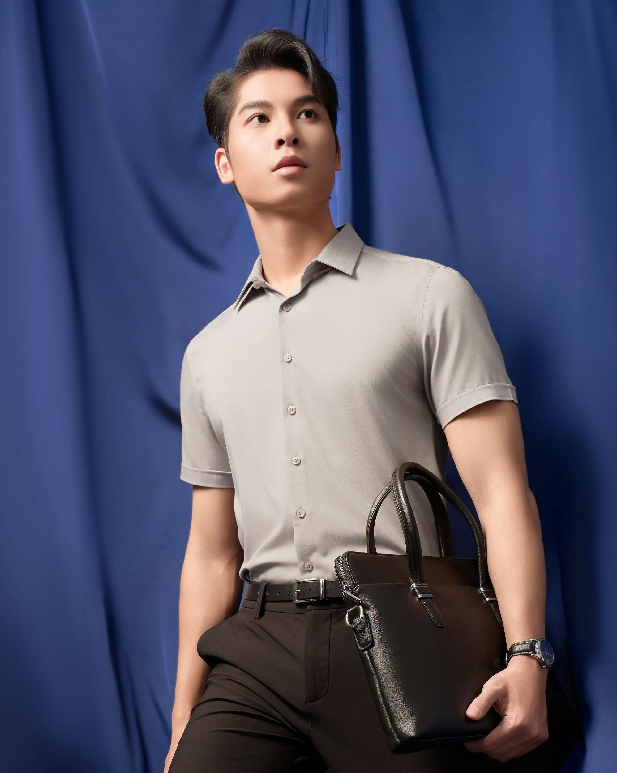 Áo Sơ Mi Ngắn Tay Nam Cao Cấp 5033A - Màu Nâu Hoạ Tiết Chìm