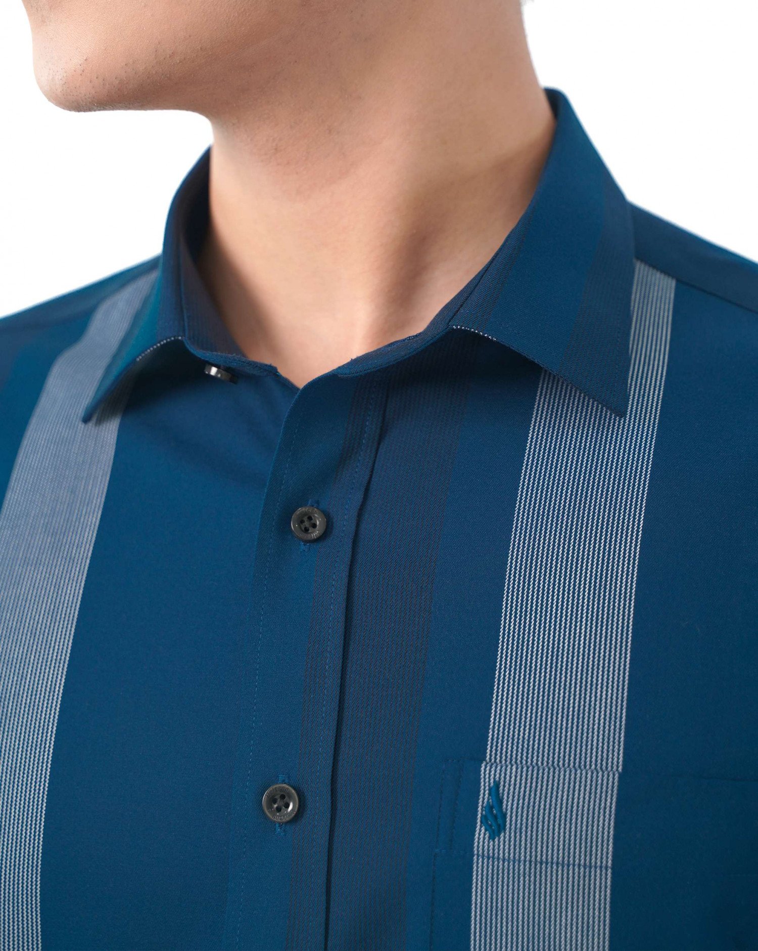 Áo Sơ Mi Ngắn Tay Nam Cao Cấp 5023 - Màu Xanh Navy Kẻ Sọc