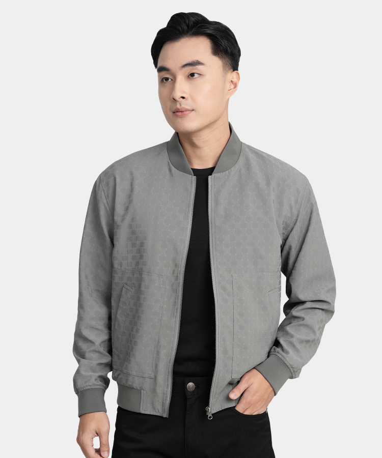 Áo Jacket Bomber Nam In Hoạ Tiết RB.25.A4 - Xám