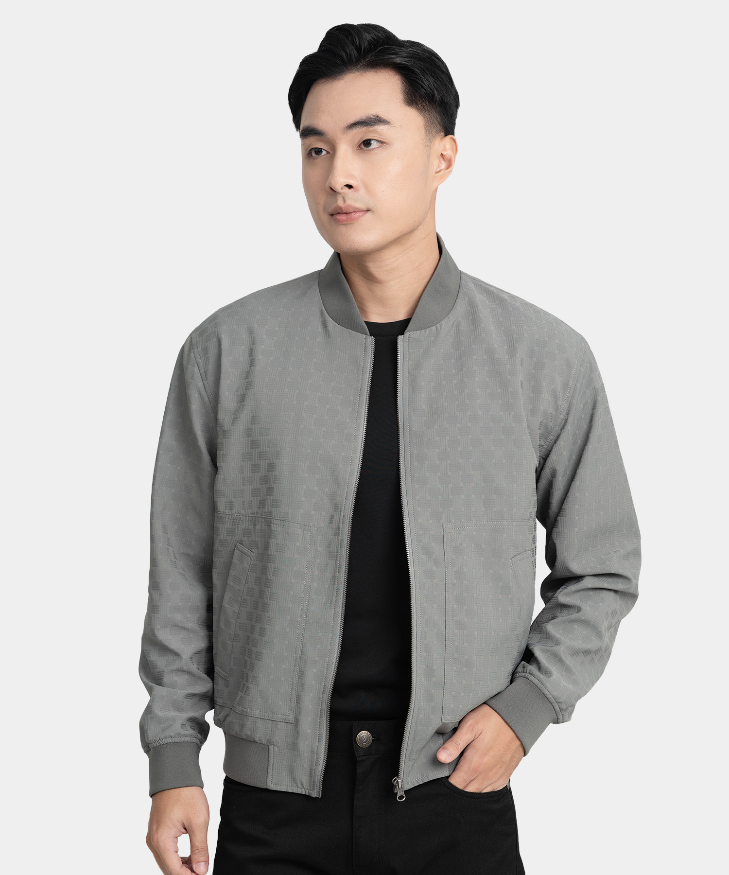 Áo Jacket Bomber Nam In Hoạ Tiết RB.25.A4 - Xám