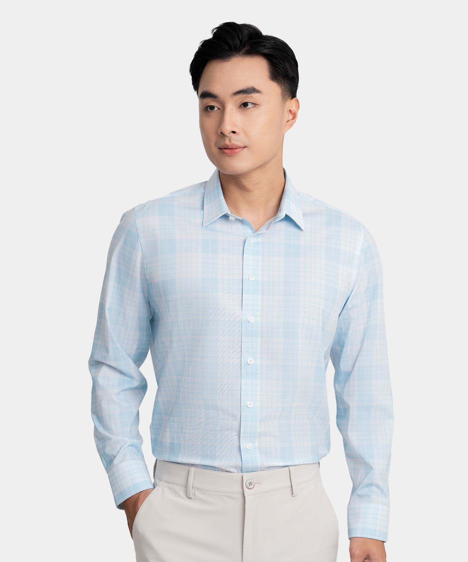 Áo Sơ Mi Dài Tay Nam Kẻ Ô AS.25.B14 - Xanh Da Trời