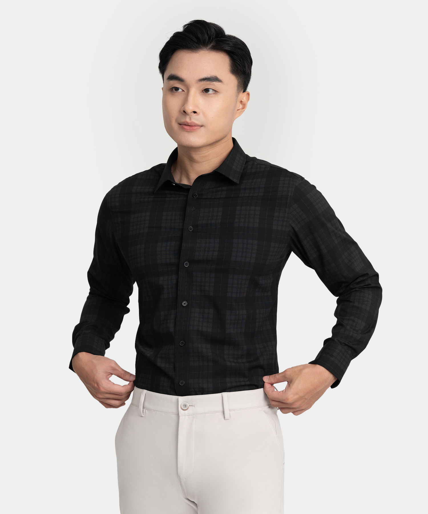 Áo Sơ Mi Dài Tay Nam Kẻ Ô AS.25.B14 - Đen