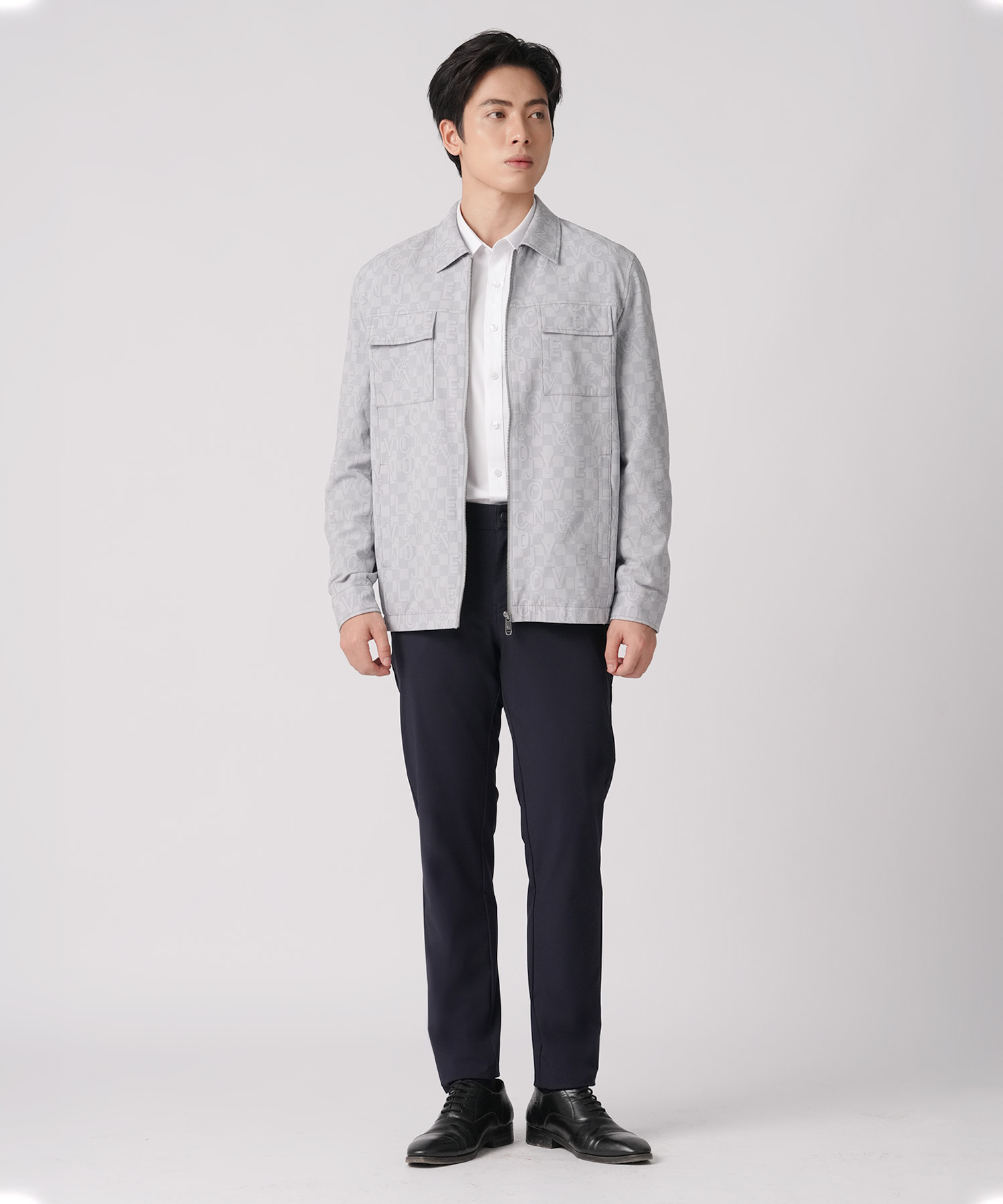 Áo Jacket Cổ Bẻ Nam In Hoạ Tiết RT.25.A5 - Ghi
