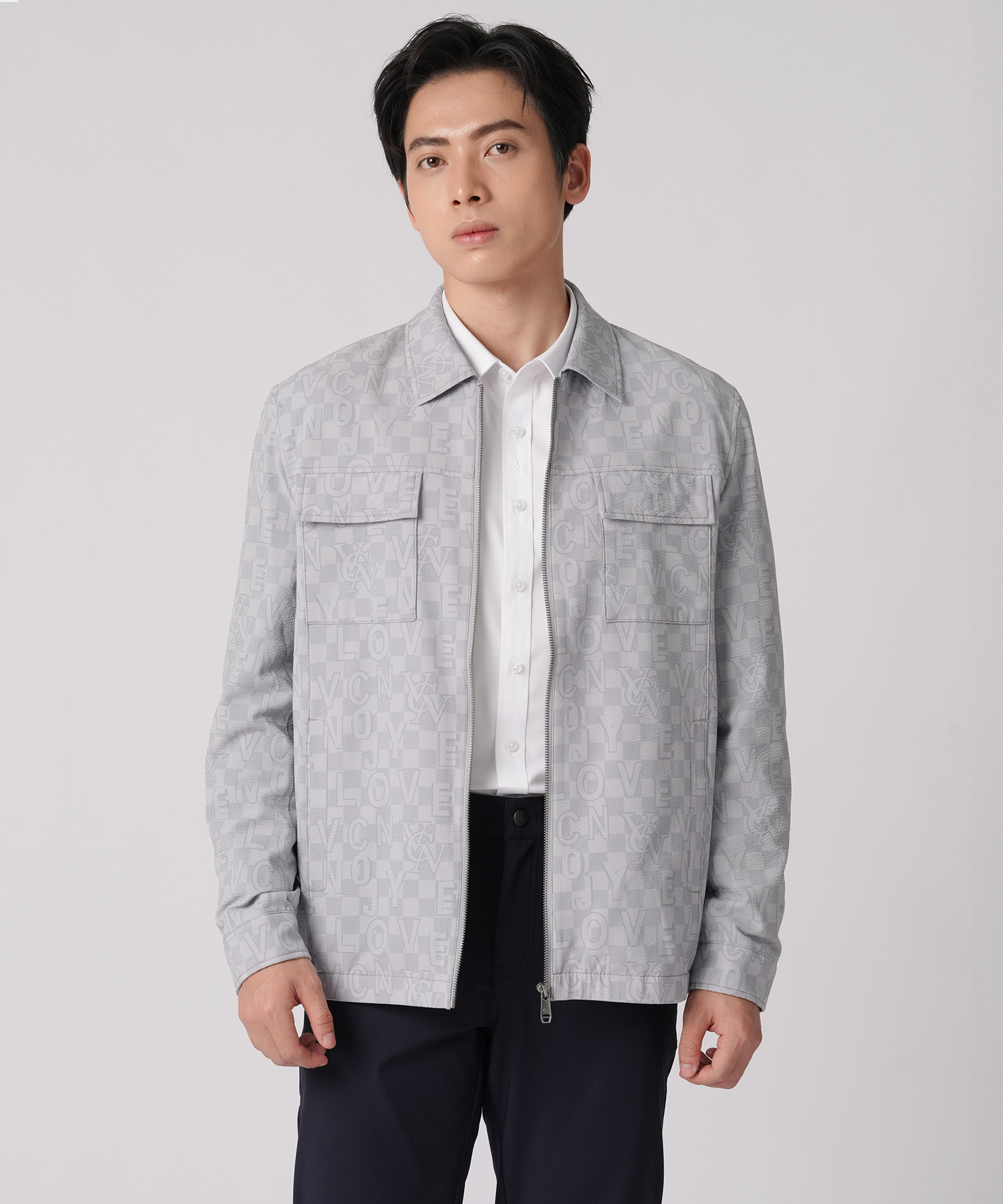Áo Jacket Cổ Bẻ Nam In Hoạ Tiết RT.25.A5 - Ghi