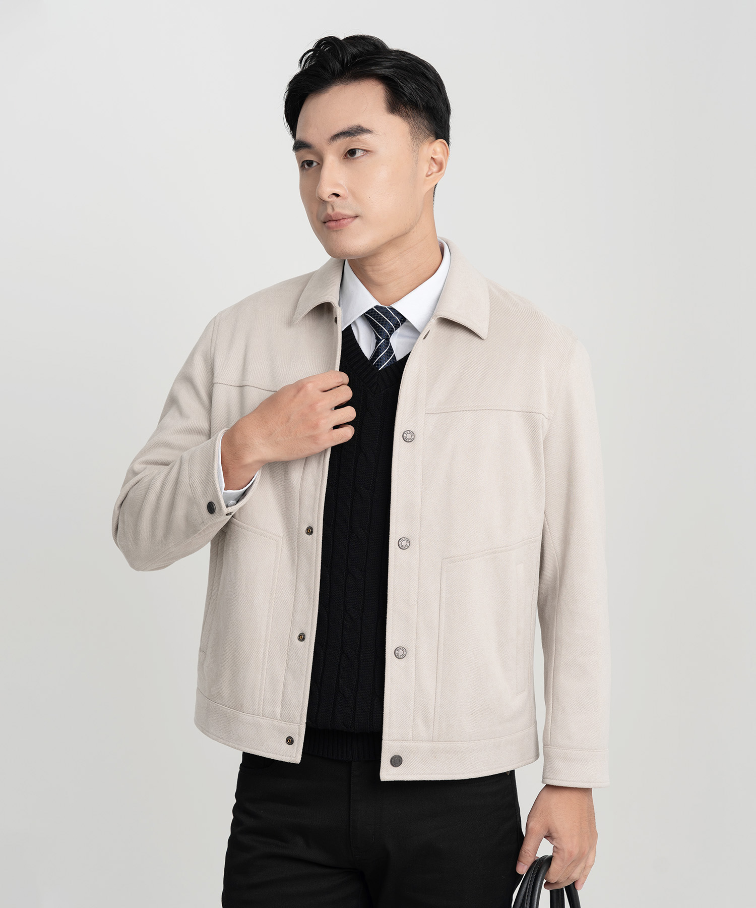 Áo Khoác Nam Cổ Bẻ Nhung Tăm RT.25.A6 - Ghi