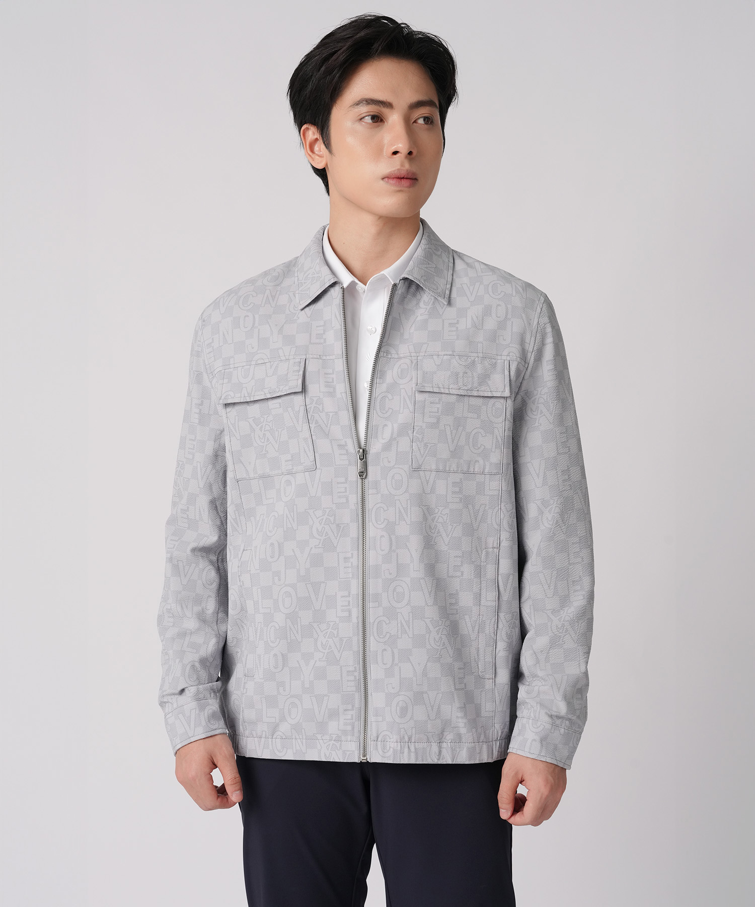 Áo Jacket Cổ Bẻ Nam In Hoạ Tiết RT.25.A5 - Ghi