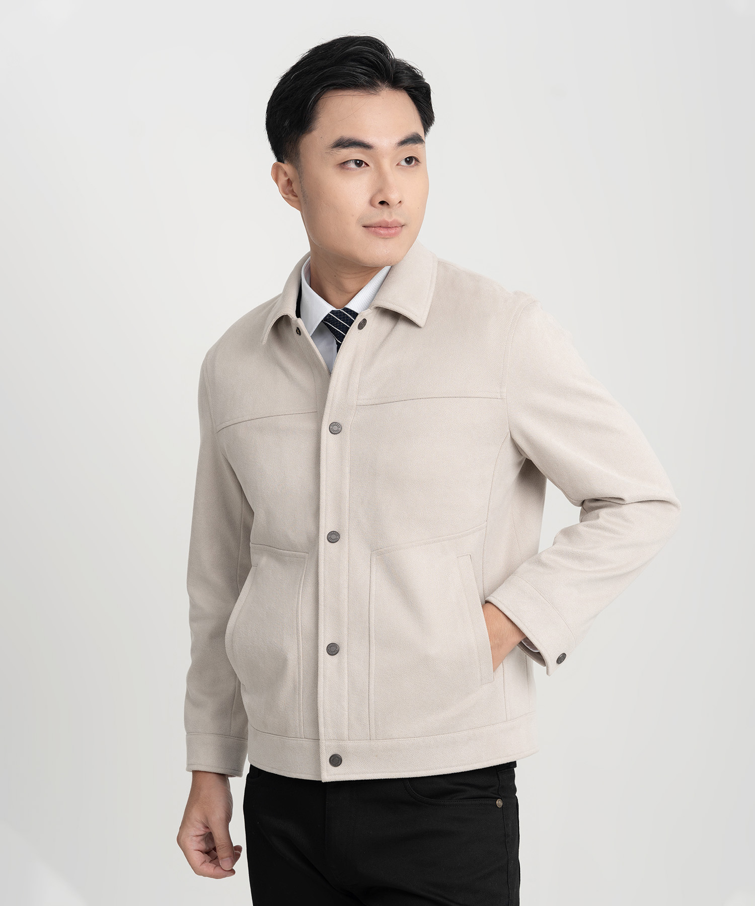 Áo Khoác Nam Cổ Bẻ Nhung Tăm RT.25.A6 - Ghi