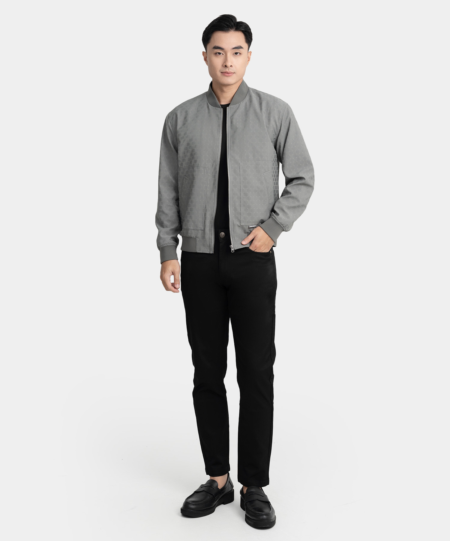 Áo Jacket Bomber Nam In Hoạ Tiết RB.25.A4 - Xám