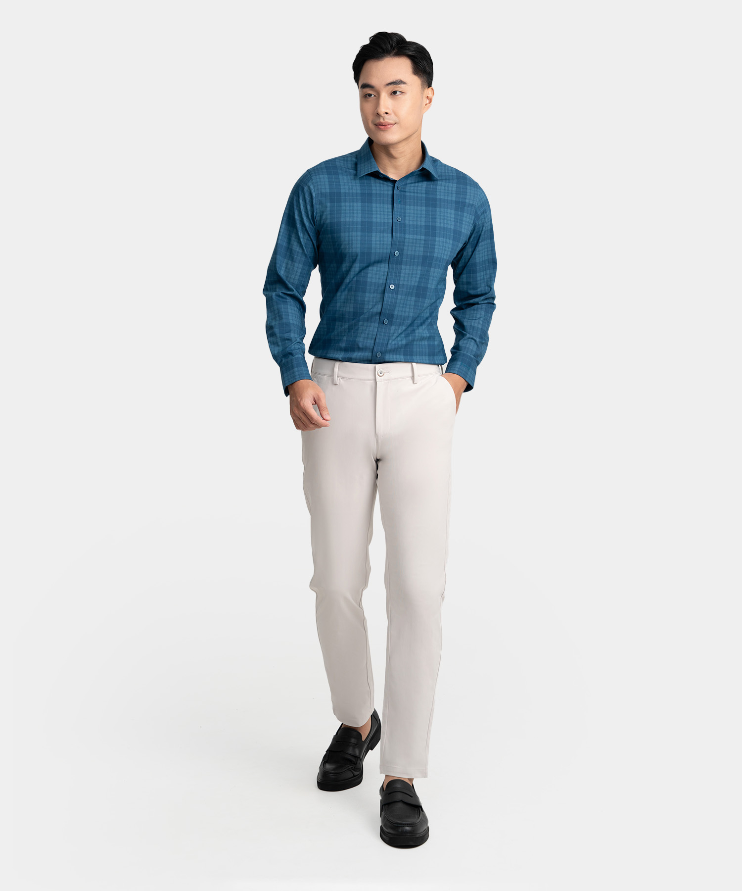 Áo Sơ Mi Dài Tay Nam Kẻ Ô AS.25.B14 - Xanh Da Trời 2