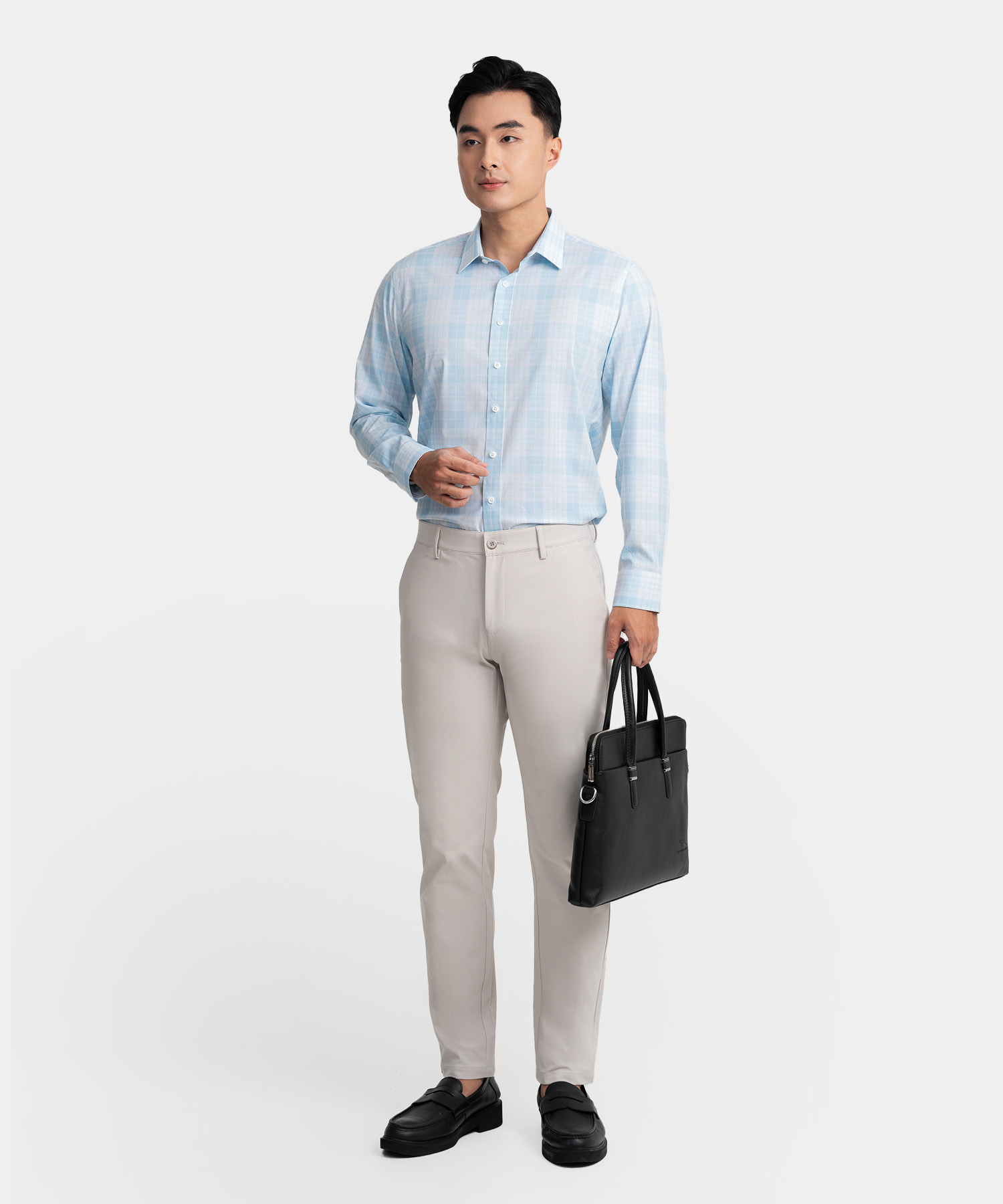 Áo Sơ Mi Dài Tay Nam Kẻ Ô AS.25.B14 - Xanh Da Trời