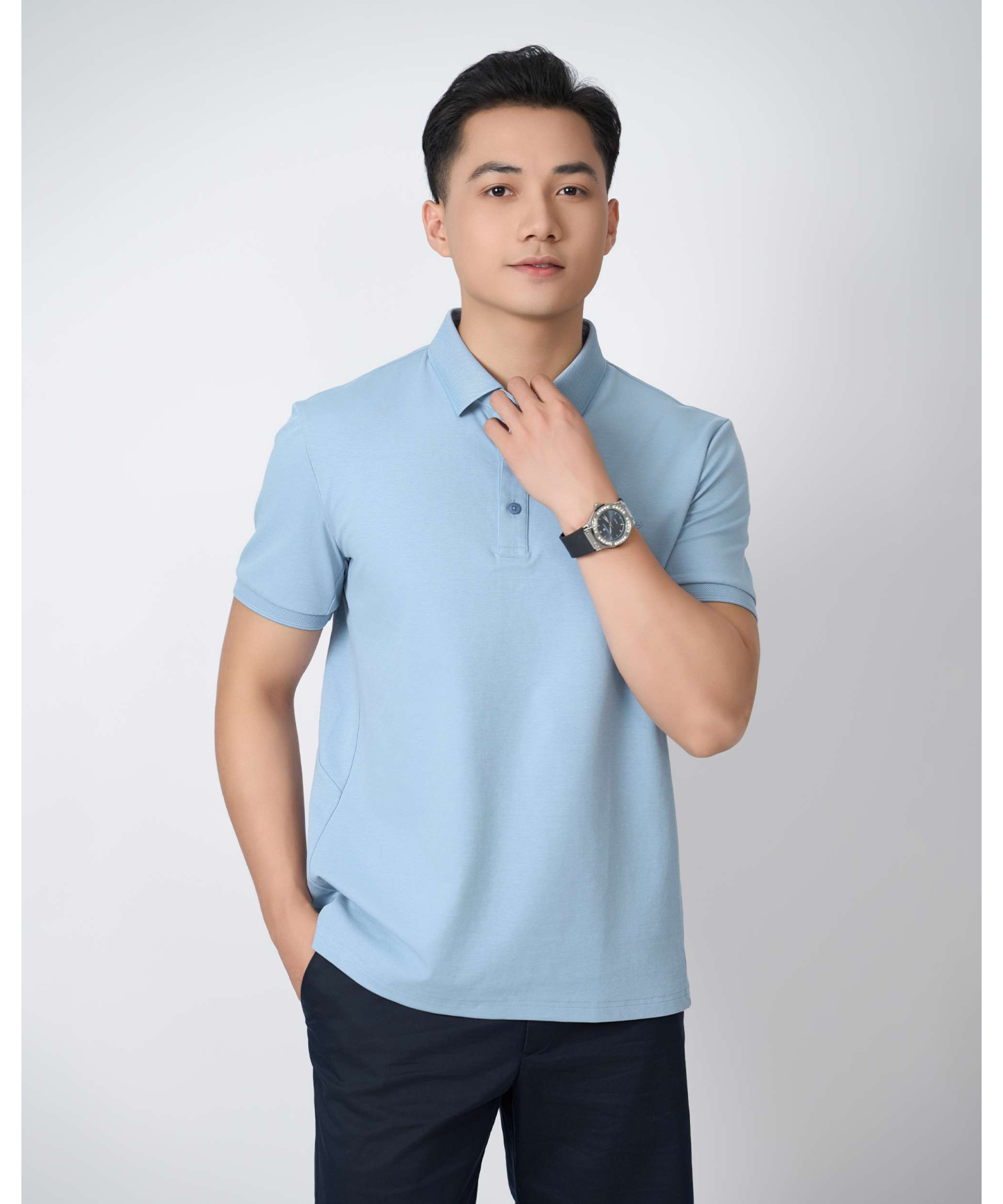 Áo Polo Nam Cotton Trơn 5005 - Xanh Nhạt