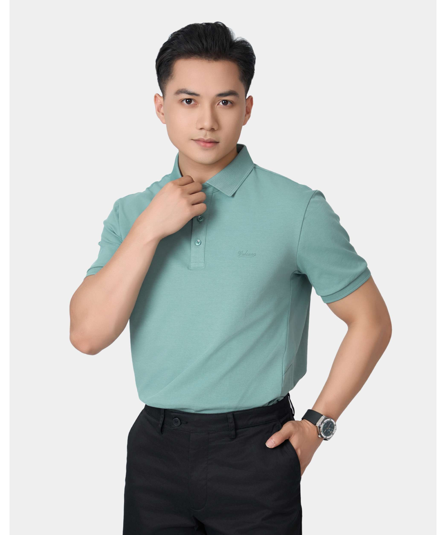 Áo Polo Nam Cotton Trơn 5005 - Xanh Nhạt 2