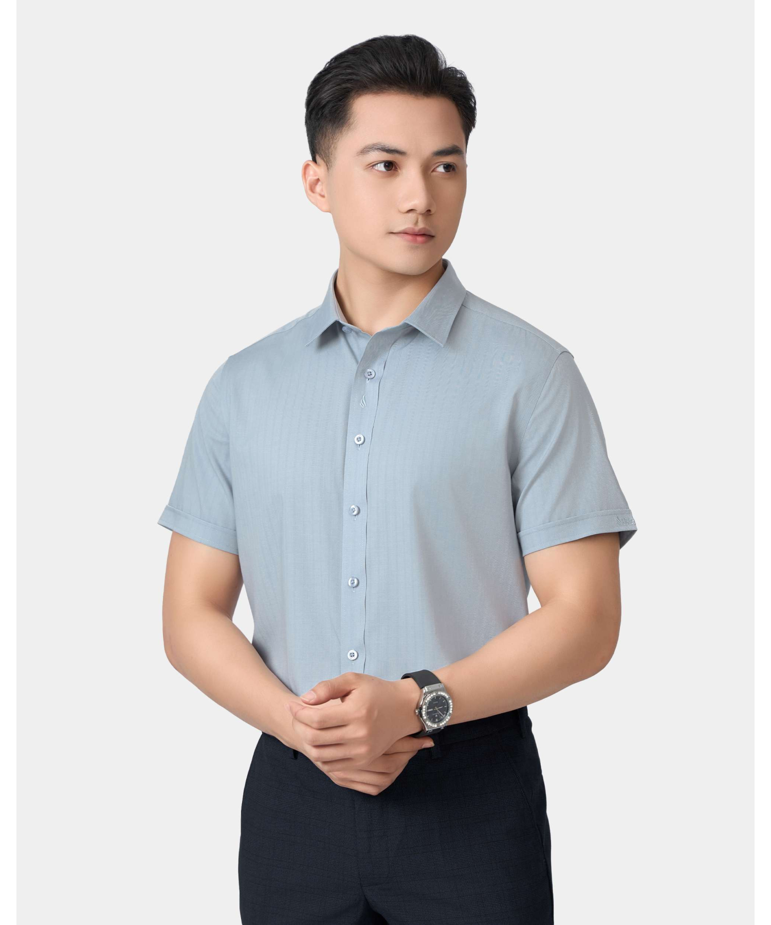 Áo Sơ Mi Ngắn Tay Nam Dệt Họa Tiết 5027 - Xanh Da Trời