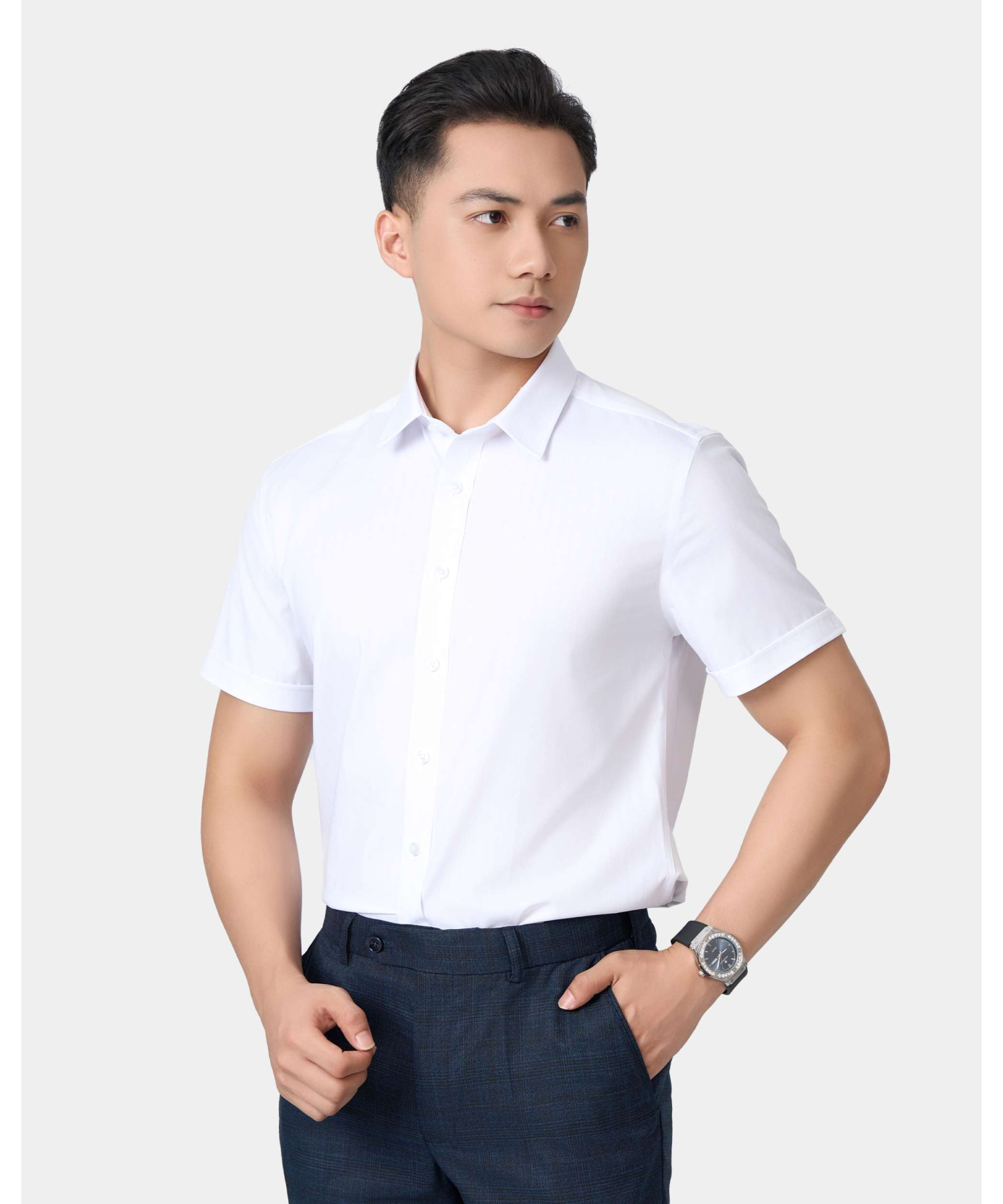 Áo Sơ Mi Ngắn Tay Nam Dệt Họa Tiết 5027 - Trắng