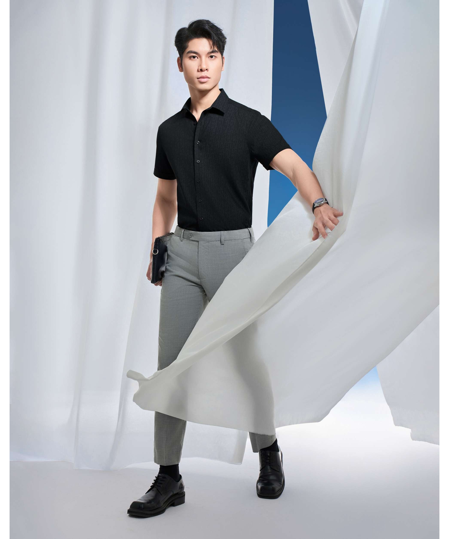 Áo Sơ Mi Ngắn Tay Nam Họa Tiết 5031 - Đen