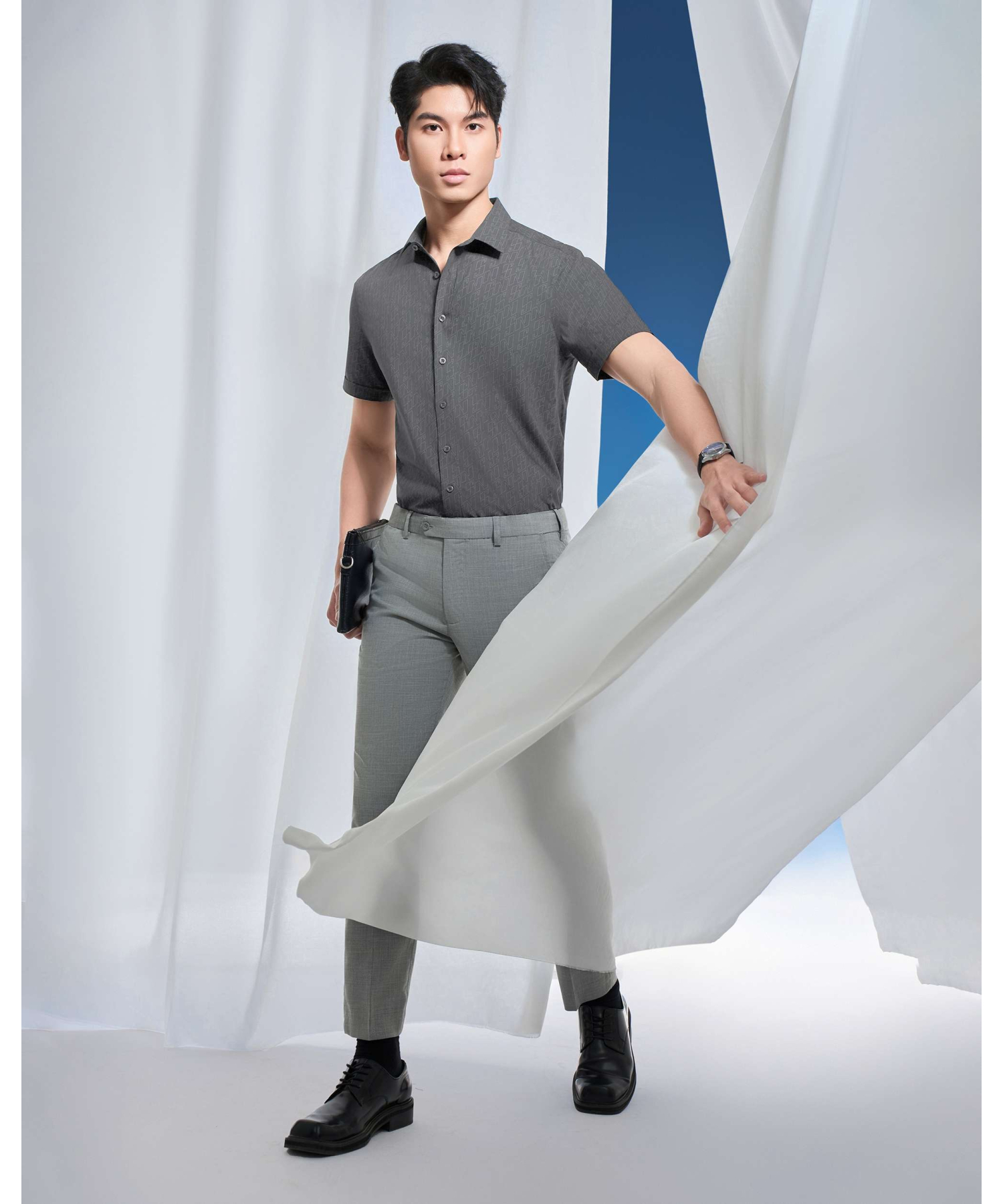 Áo Sơ Mi Ngắn Tay Nam Họa Tiết 5031 - Ghi