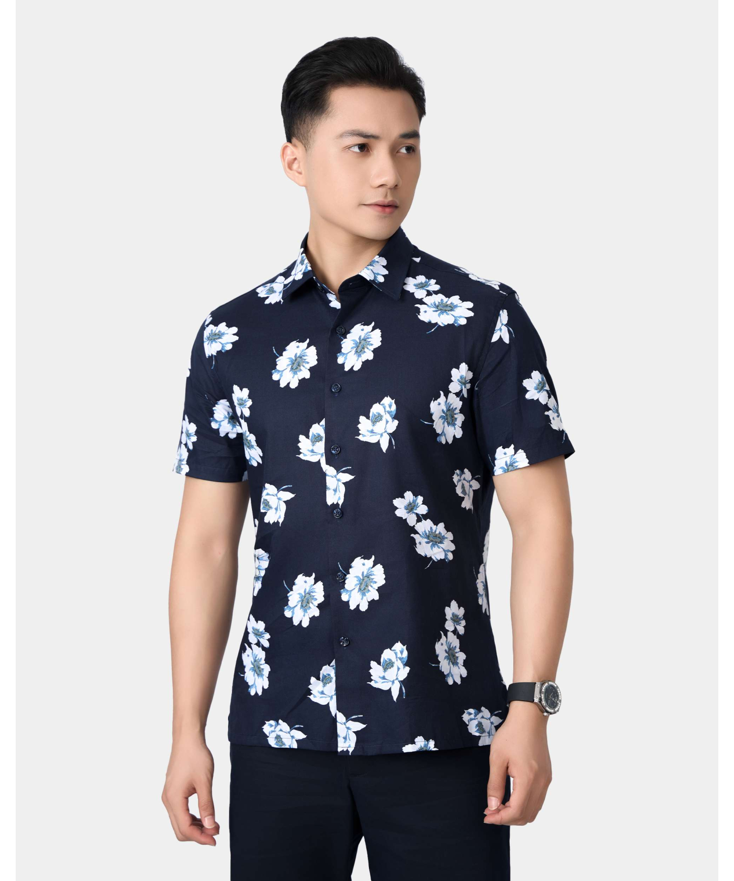 Áo Sơ Mi Ngắn Tay Nam Hawaii 5037 - Xanh Đậm