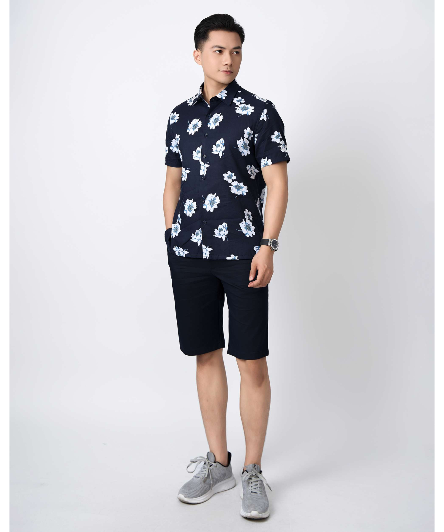 Áo Sơ Mi Ngắn Tay Nam Hawaii 5037 - Xanh Đậm