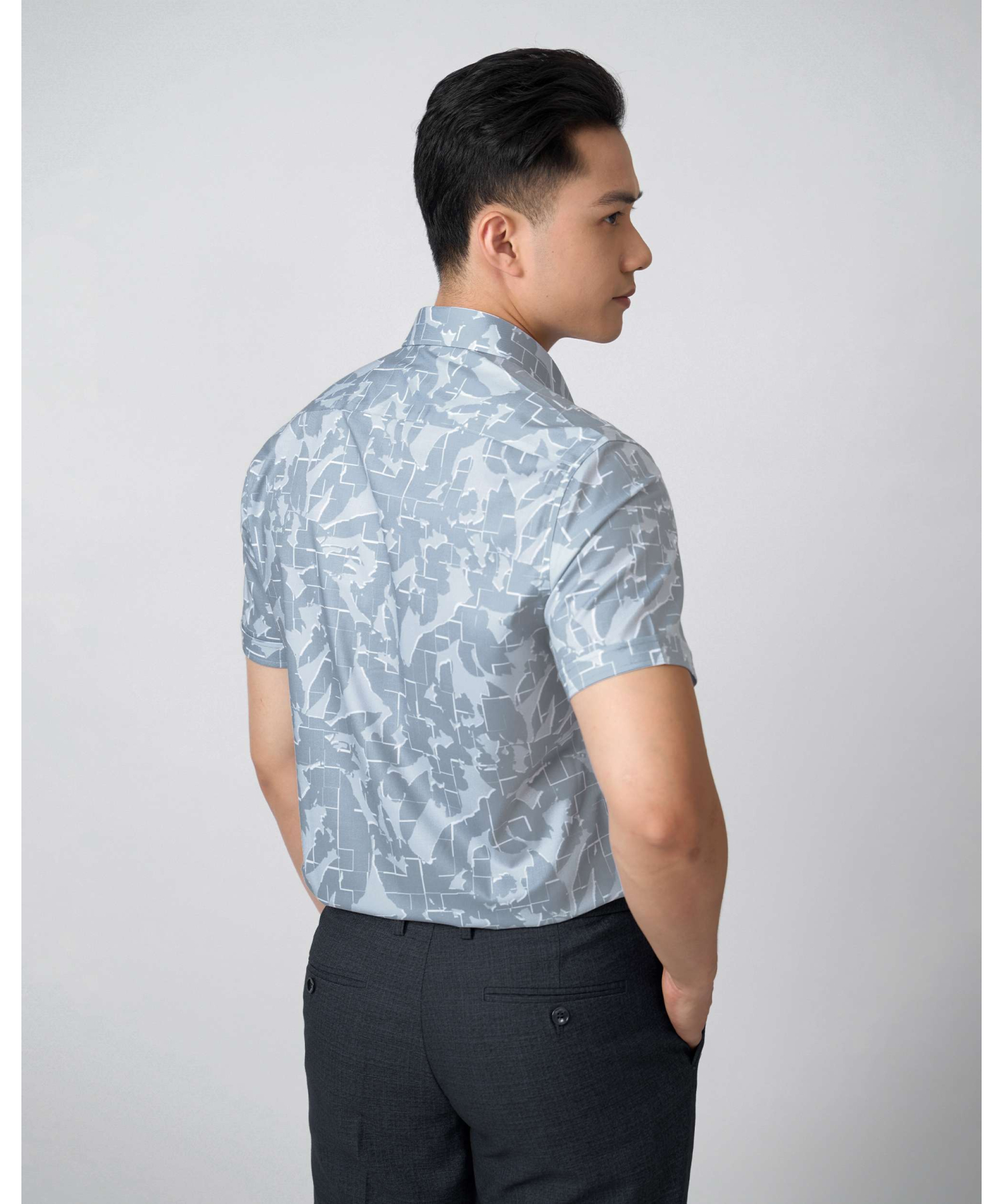 Áo Sơ Mi Ngắn Tay Nam Hoạ Tiết 5034 - Ghi