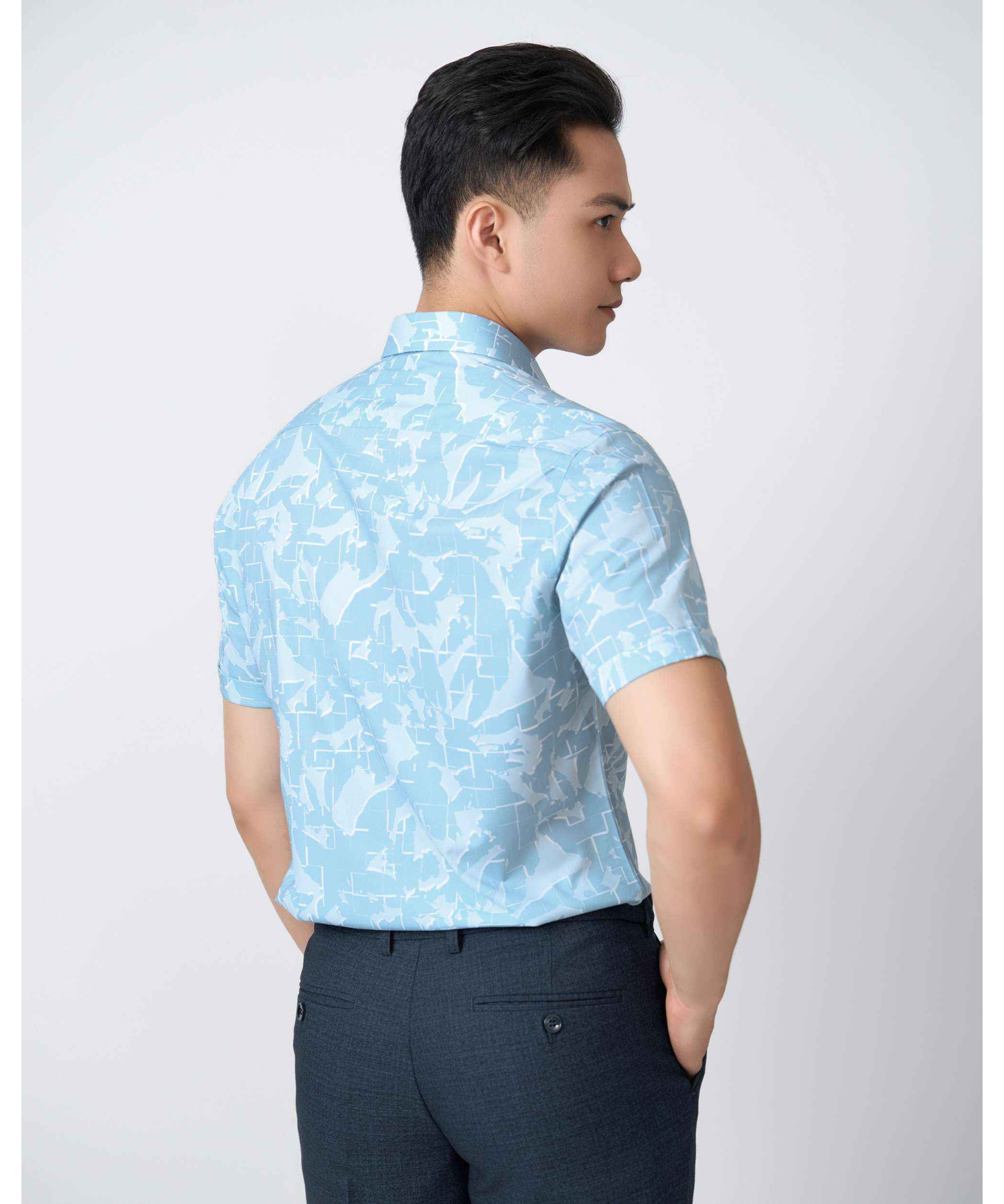 Áo Sơ Mi Ngắn Tay Nam Hoạ Tiết 5034 - Xanh Da Trời