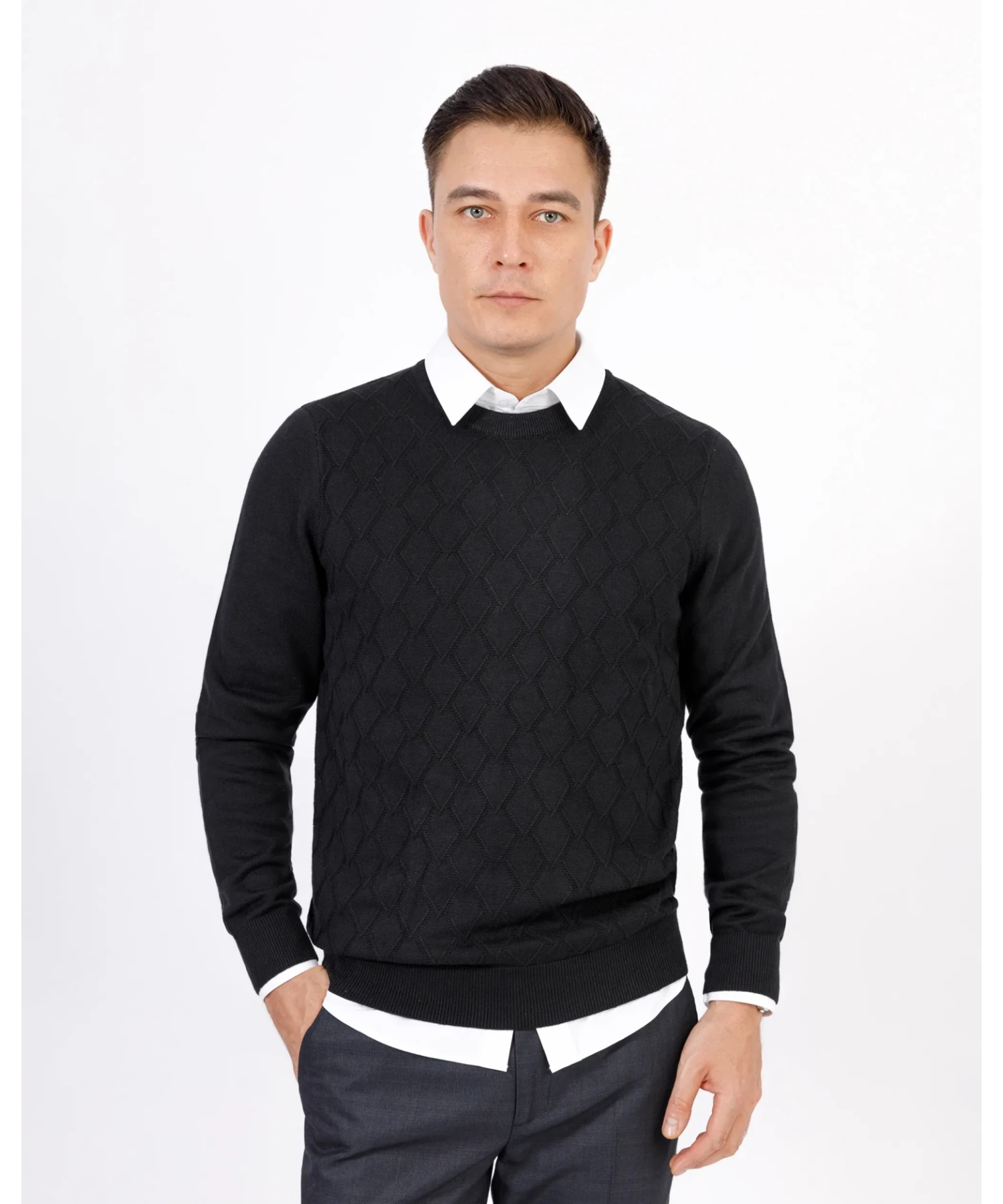 Áo Len Nam Cotton Họa Tiết 2007 - Đen