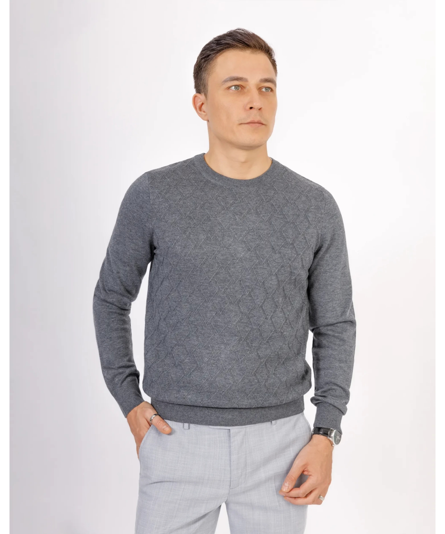 Áo Len Nam Cotton Họa Tiết 2007 - Xám