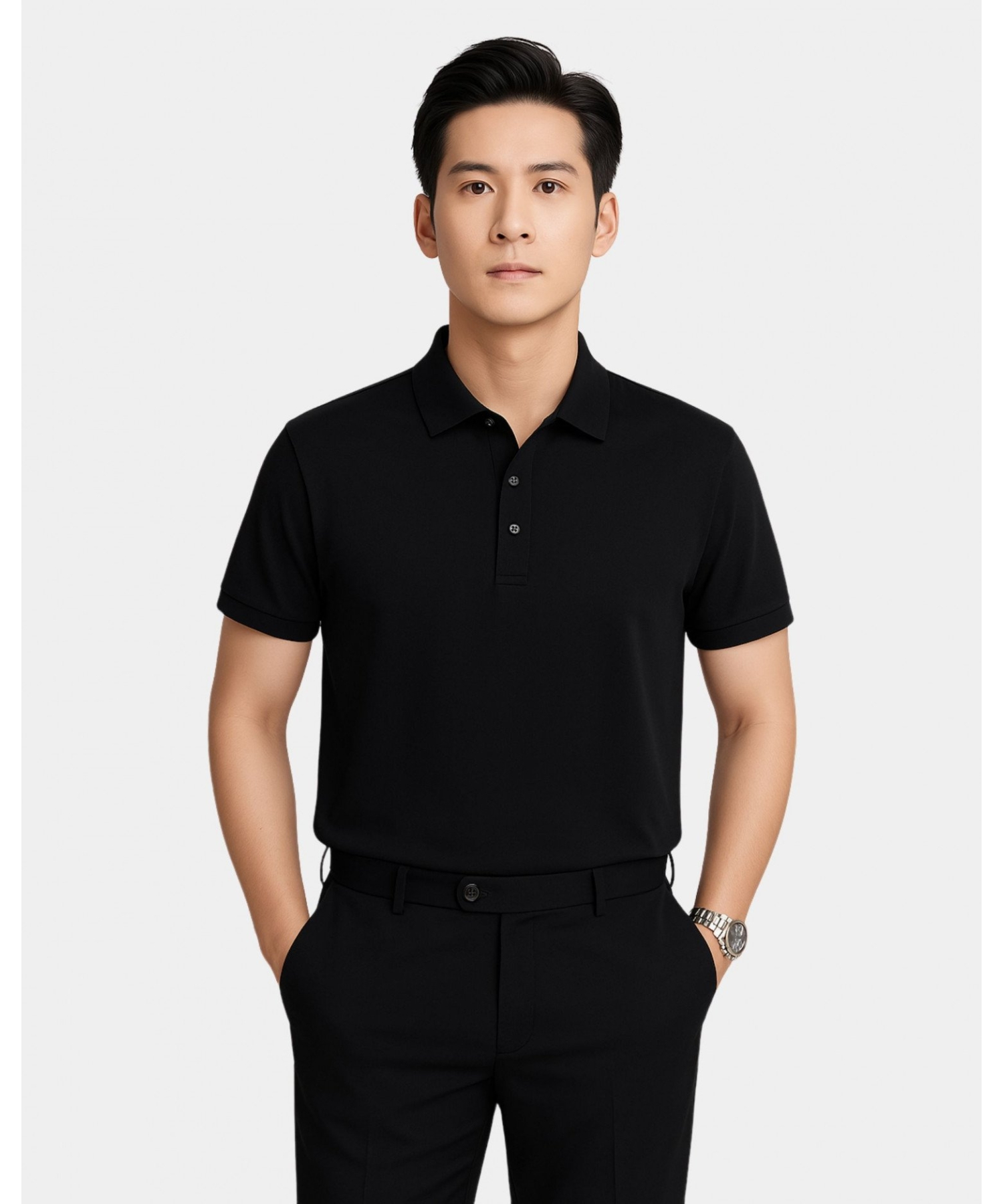 Áo Polo Nam Cotton Trơn 5005 - Đen