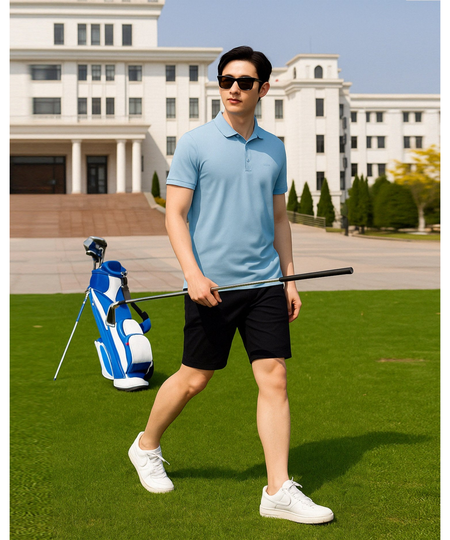 Áo Polo Nam Cotton Trơn 5005 - Xanh Nhạt