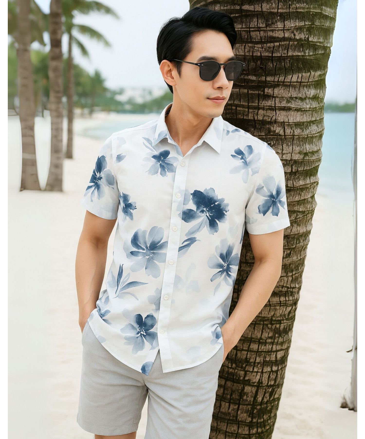 Áo Sơ Mi Ngắn Tay Nam Hawaii 5037 - Trắng