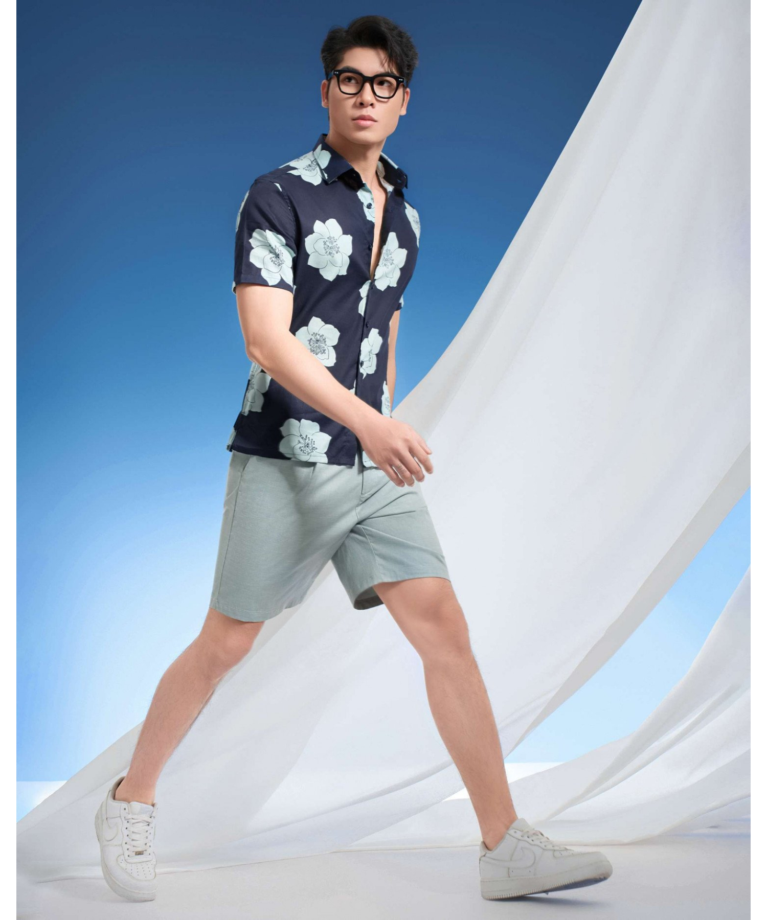 Áo Sơ Mi Ngắn Tay Nam Hawaii 5037 - Xanh