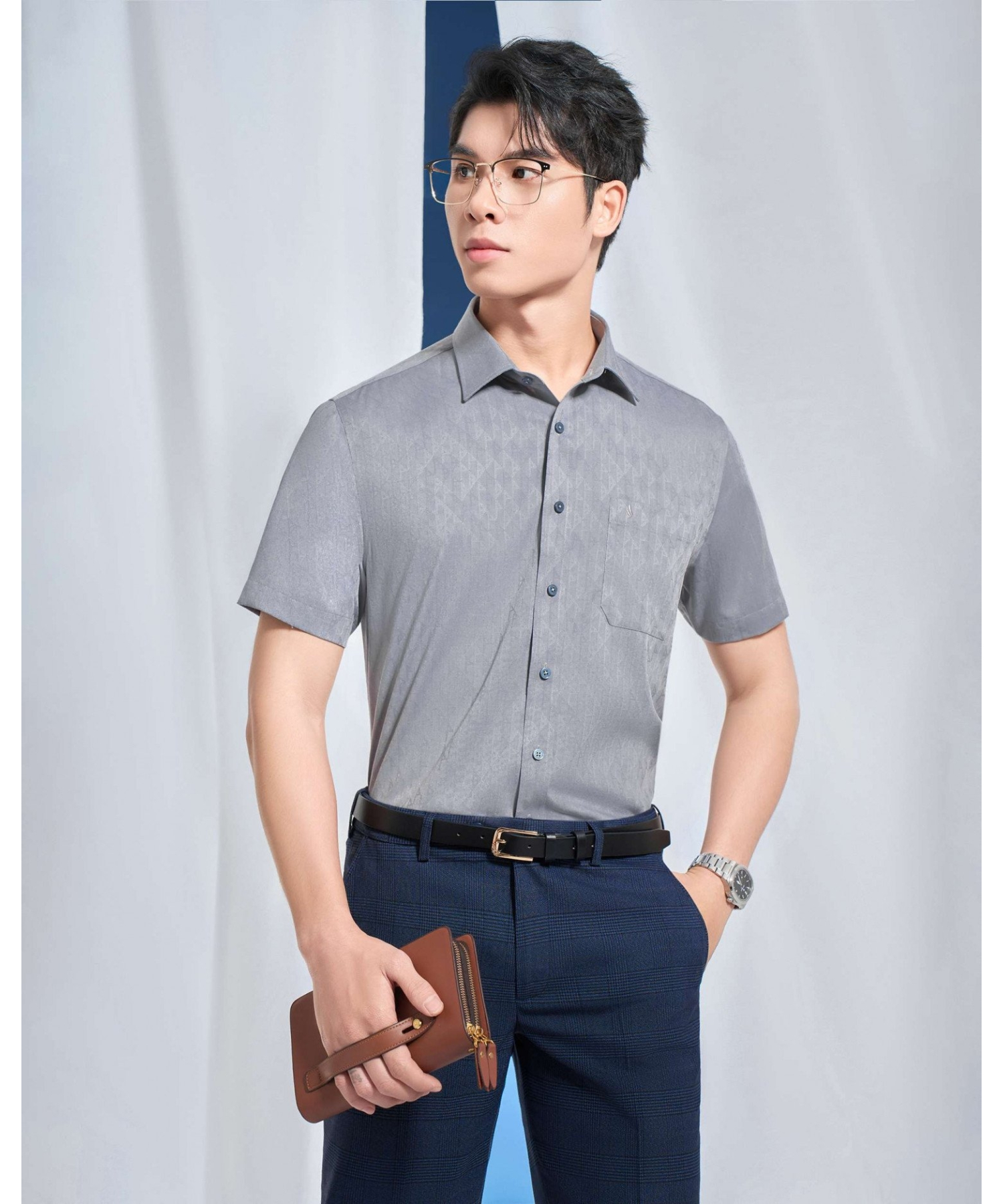 Áo Sơ Mi Ngắn Tay Nam Họa Tiết Chìm 5015A
