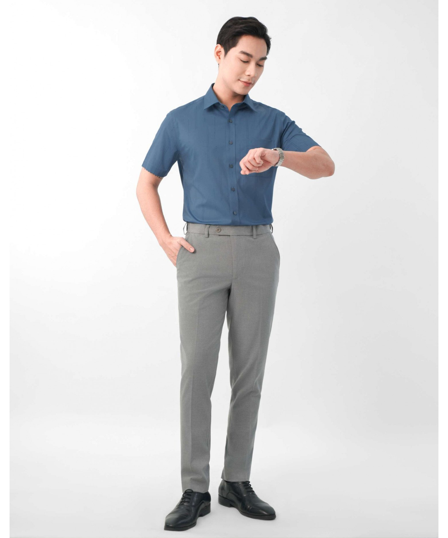 Áo Sơ Mi Ngắn Tay Nam In Họa Tiết 5016 - Xanh Đậm