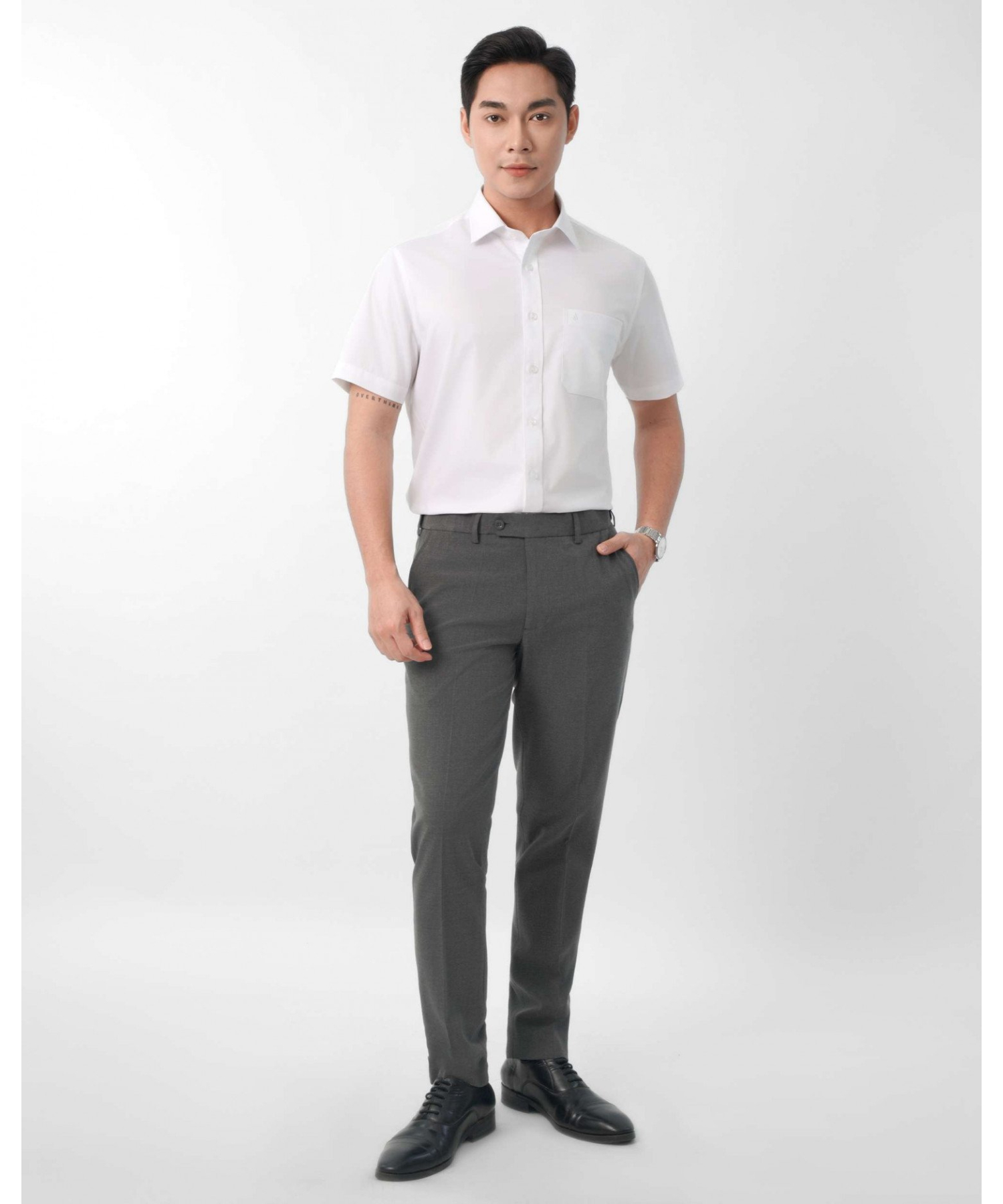 Áo Sơ Mi Ngắn Tay Nam Kẻ Ô 5011 - Trắng