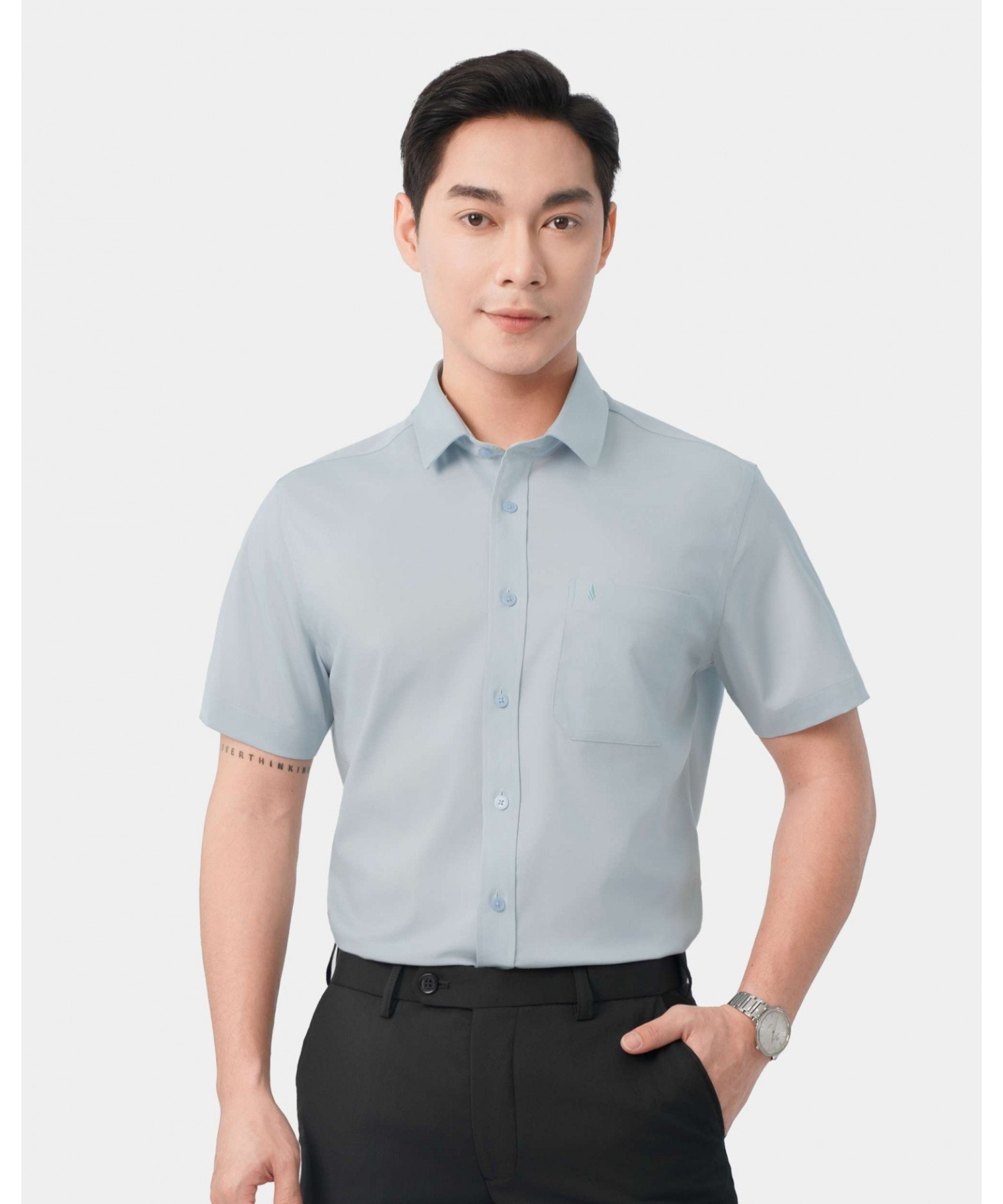 Áo Sơ Mi Ngắn Tay Nam Kẻ Ô 5011 - Xanh Nhạt