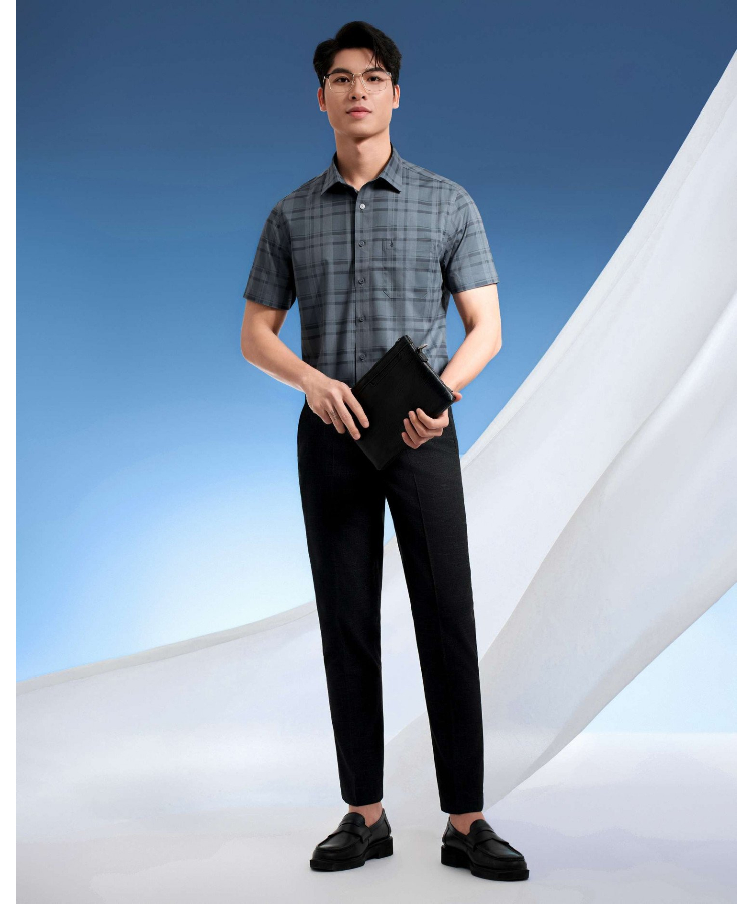 Áo Sơ Mi Ngắn Tay Nam Kẻ Ô 5017 - Xanh Đậm