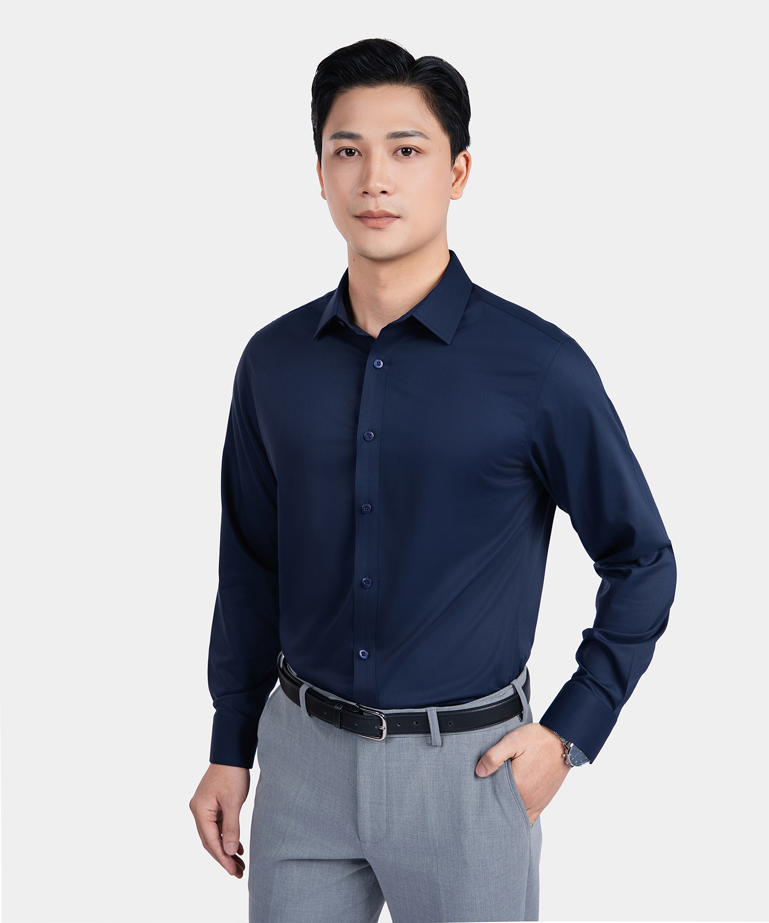 Áo Sơ Mi Dài Tay Nam Màu Xanh Tím Than ASAR26A0369
