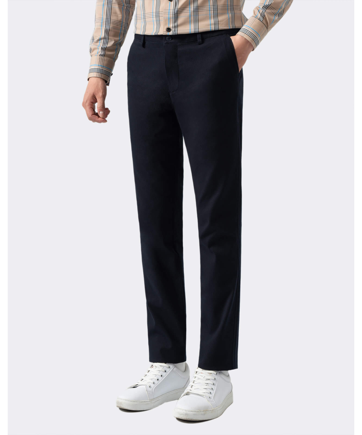 Quần Kaki Nam Dáng Slim Vân Vải Gai 4001 - Xanh Tím Than