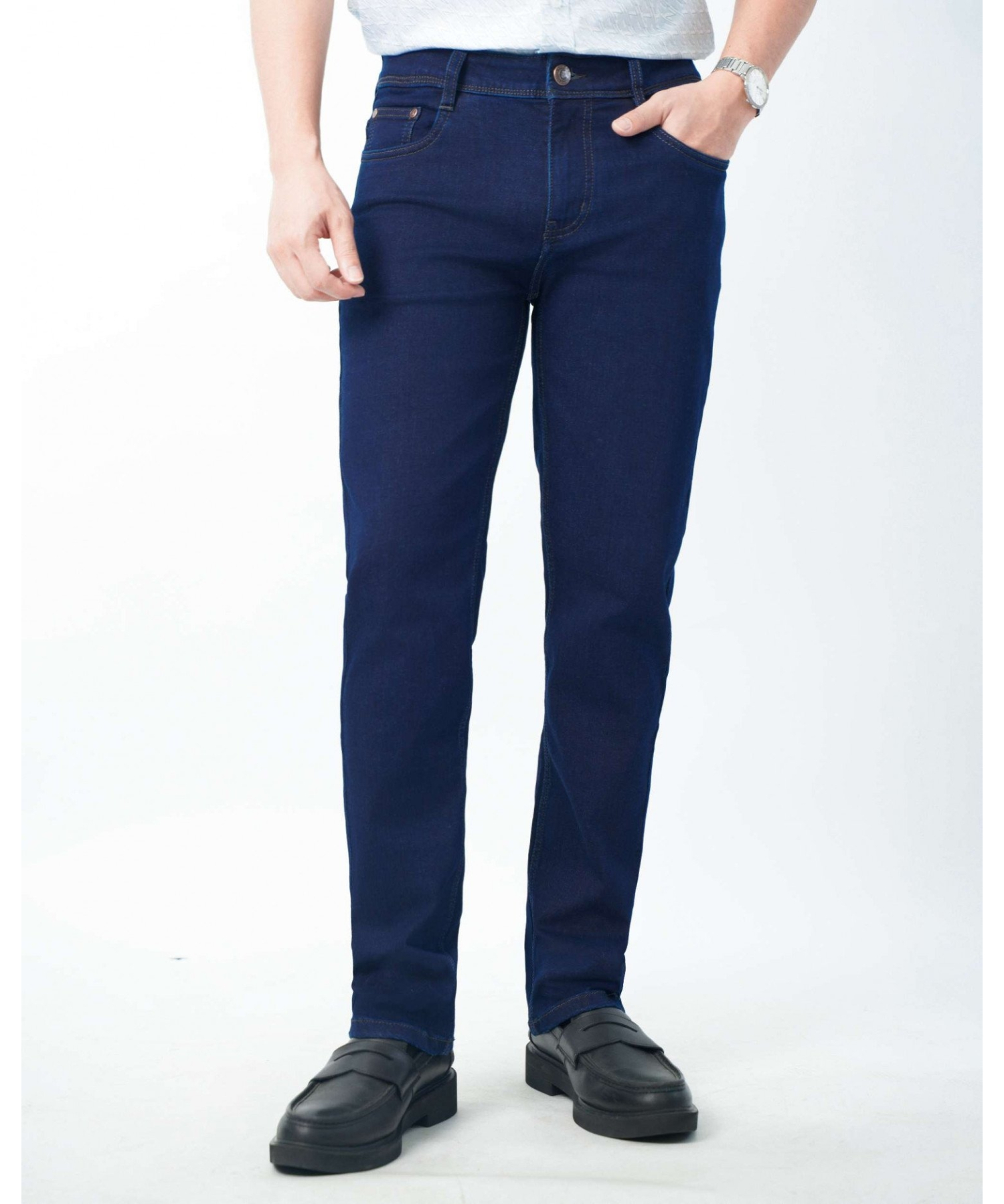 Quần Jeans Nam Dáng Suông Màu Xanh Co Giãn 5003A