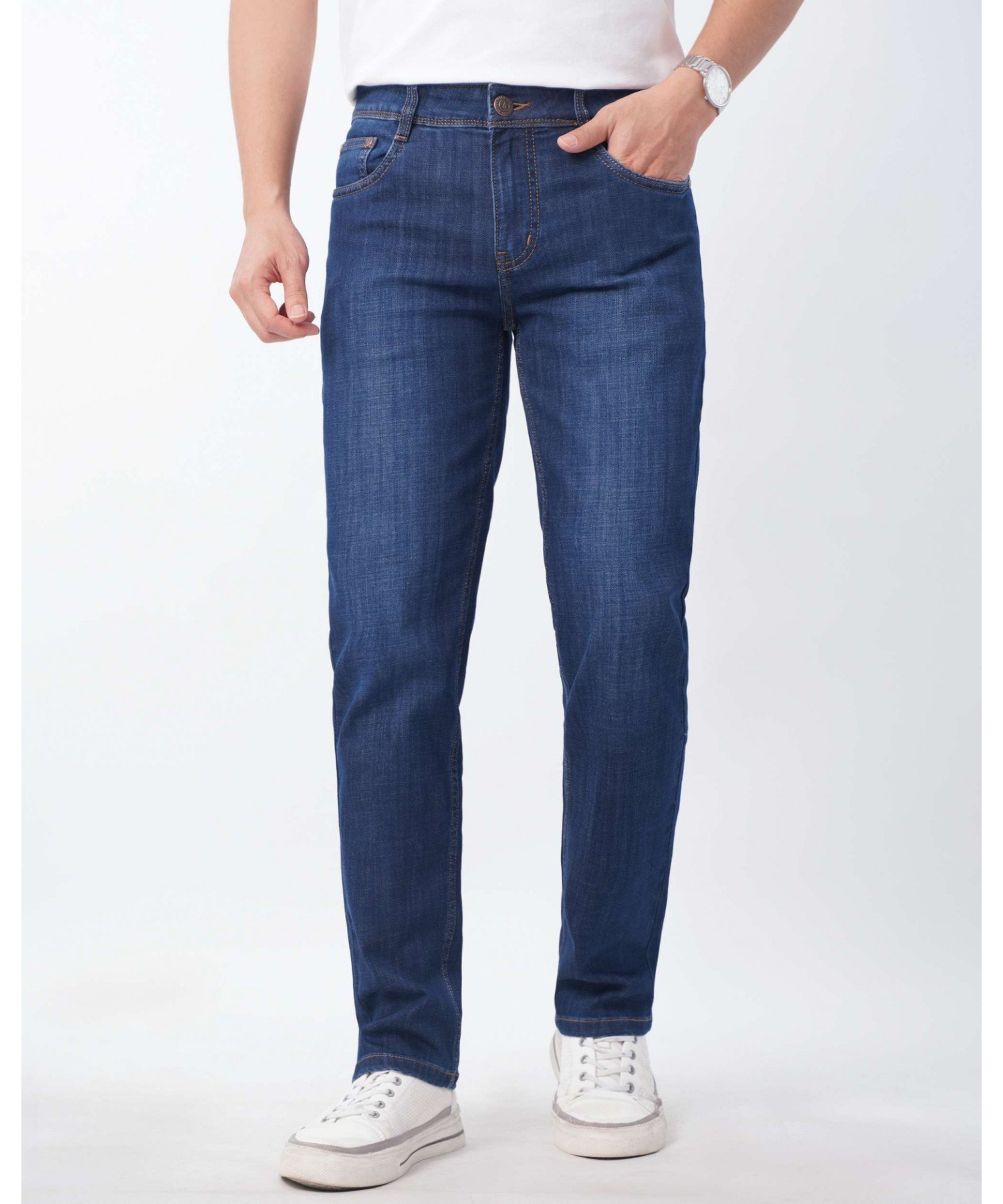 Quần Jeans Nam Dáng Suông Màu Xanh Co Giãn 5005A
