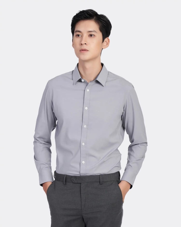 Áo Sơ Mi Dài Tay Nam Họa Tiết 2067 - Xám Nhạt