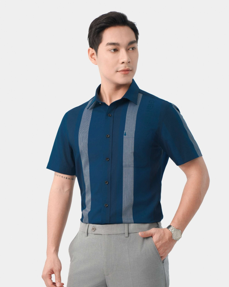 Áo Sơ Mi Ngắn Tay Nam Kẻ Ô 5023C Đen - Xanh