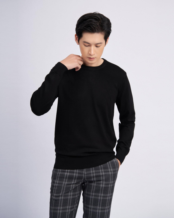 Áo Len Nam Cotton Họa Tiết 2001E Đen