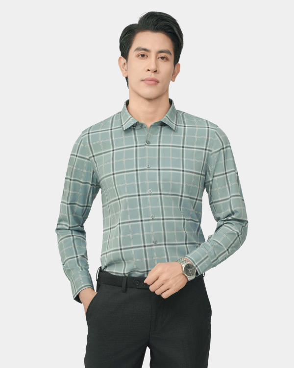 Áo Sơ Mi Dài Tay Nam Kẻ Xanh Nhạt 4047A