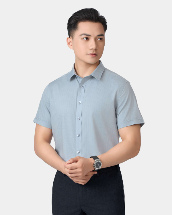 Áo Sơ Mi Ngắn Tay Nam Dệt Họa Tiết Xanh Da Trời 5027A