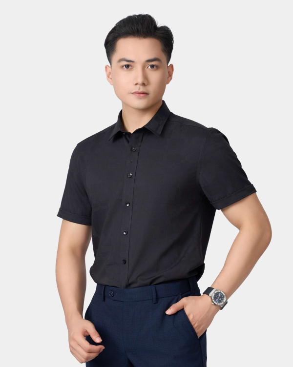 Áo Sơ Mi Ngắn Tay Nam Màu Đen 5028B