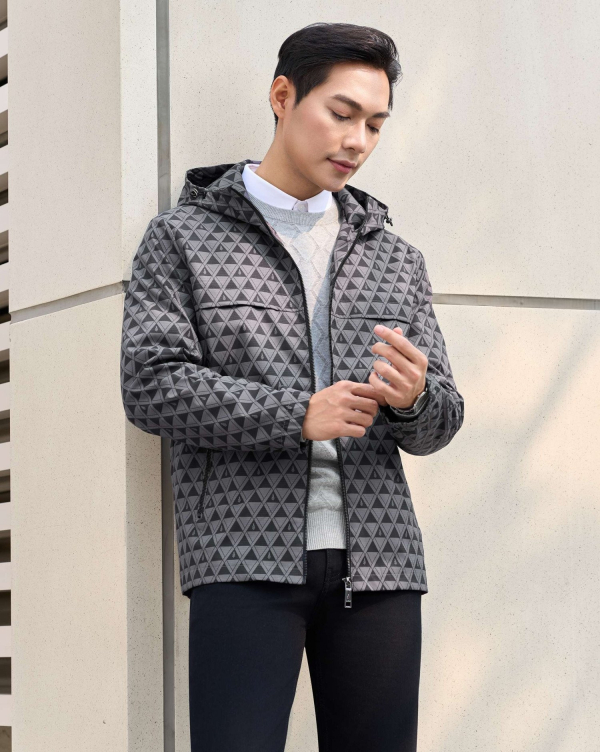 Áo Mono Jacket Nam Có Mũ Họa Tiết Thời Trang 4006A Chì