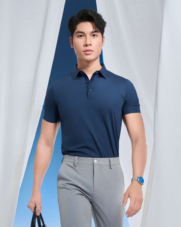 Áo Polo Nam Cotton Trơn 5005 Xanh Tím Than