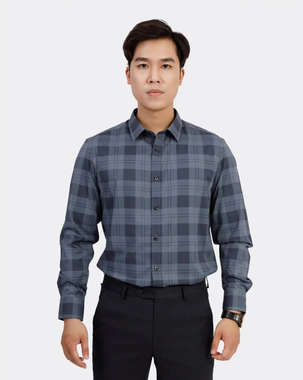 Áo Sơ Mi Dài Tay Nam Họa Tiết 2064 Xanh Đậm