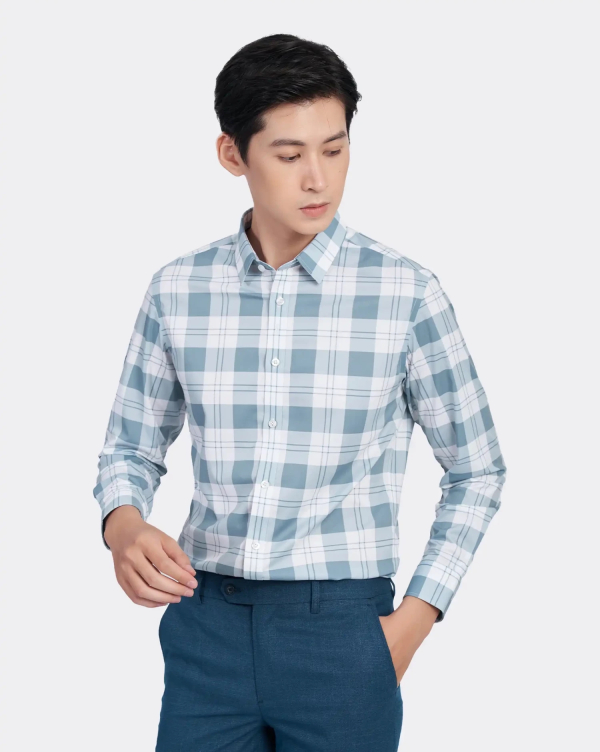 Áo Sơ Mi Dài Tay Nam Họa Tiết 2064 Xanh Nhạt